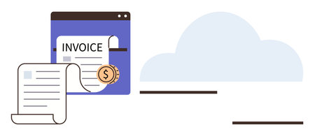 Digital invoice and financial document with gold coin and cloud element. Ideal for finance, billing,...