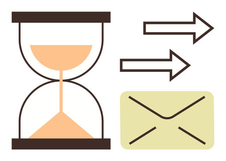 Hourglass symbolizing time, envelope representing communication, and arrows for motion. Ideal for time management, productivity, deadlines, mail delivery, strategy, communication simple flatのイラスト素材
