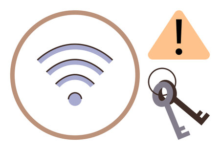 wireless icon surrounded by keys and warning symbol representing connectivity, security, access...