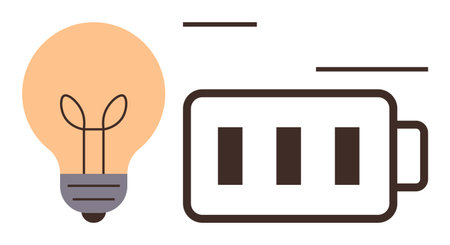 Lightbulb and battery indicating energy, efficiency, innovation, power, sustainability, and solutions. Ideal for ecology, electricity, technology renewable energy productivity progressのイラスト素材