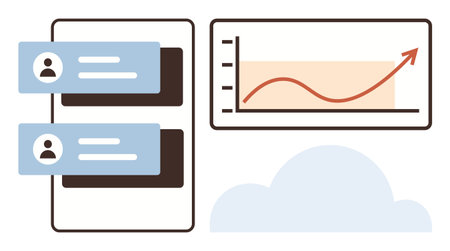 User notifications displayed alongside a growth chart rising on a dashboard interface above a cloud. Ideal for analytics, teamwork, communication, business tracking, online systems, growthのイラスト素材