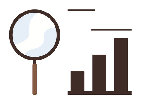 Magnifying glass beside a rising bar chart symbolizing data exploration, analysis, and growth progress. Ideal for business, strategy, research, learning, evaluation monitoring precision. Simpleのイラスト素材