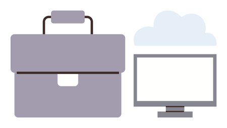 Briefcase and screen with cloud conveying online work, cloud storage, technology, business tools, and digital access. Ideal for remote work, cloud solutions, productivity, data storage innovationのイラスト素材