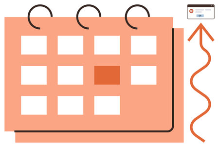 Calendar with highlighted date accompanied by a screen showing an alert. Ideal for planning, scheduling, deadlines, time management, organization, productivity, task tracking, simple flat metaphorのイラスト素材