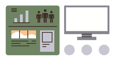 Data dashboard combining user analytics, charts, and monitor. Highlighted sections include...
