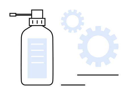 Spray bottle with gears in the background denoting cleaning, efficiency, productivity, and innovation. Ideal for hygiene, maintenance, manufacturing, healthcare, productivity workflow automationのイラスト素材