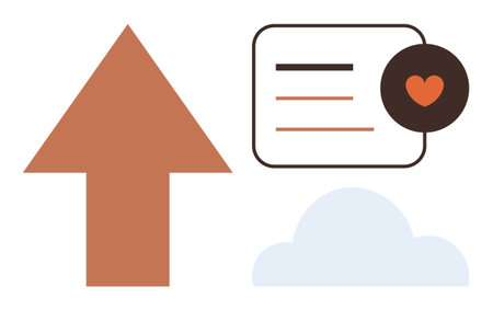 Upward arrow representing progress, speech bubble with heart symbolizing communication and...