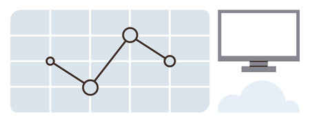 Line graph on grid work chart, computer screen, and cloud icon represent data analytics, digital services, cloud computing, monitoring, research, business growth and technology concepts. Simple flatのイラスト素材