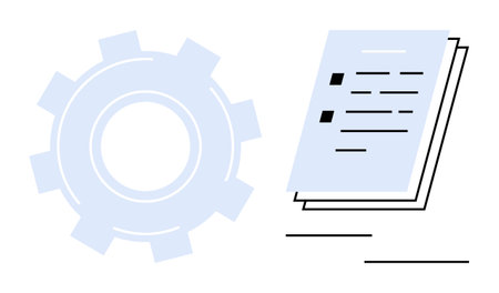 Gear beside documents with bullet points emphasizing productivity, workflow, and efficient process management. Ideal for business, task planning, automation, strategy, industry, technologyのイラスト素材