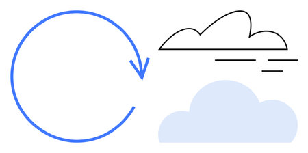 Circular arrow next to outlined and filled clouds. Ideal for sustainability, environment,...