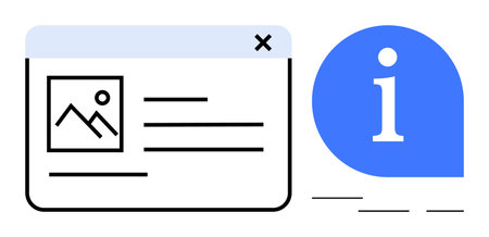Web browser dialog box and information icon with text and image placeholder. Ideal for user...