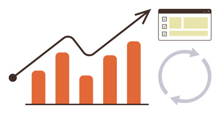 Bar chart with upward line showing progress, checklist for productivity, and circular arrows for process iteration. Ideal for analytics, growth, planning, productivity, management, workflow dataのイラスト素材