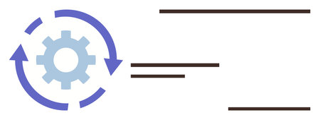 Gear surrounded by circular arrows, representing automation, workflow optimization, and efficiency. Ideal for technology, industry, productivity, growth innovation system improvement. Simple flatのイラスト素材