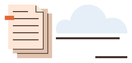 Stack of documents next to a cloud icon illustrating cloud storage or file sharing. Ideal for...