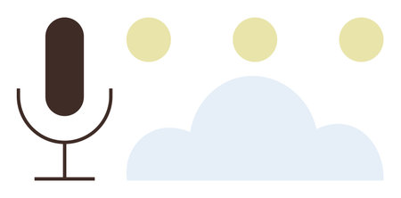Microphone next to a cloud with three dots above, symbolizing audio recording, sound storage, podcasting, music, communication tools, technology integration, virtual collaboration, simple flatのイラスト素材