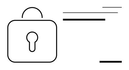 Padlock with keyhole alongside abstract lines indicating encryption, privacy, digital safety. Ideal for cyber-security, online privacy, encryption, safety concept, system security, accessのイラスト素材