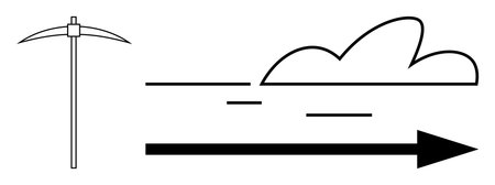 Pickaxe, cloud, and arrow in minimalist style conveying action, forward movement, and exploration. Ideal for progress, mining, growth direction innovation adventure motivation. Simple flatのイラスト素材