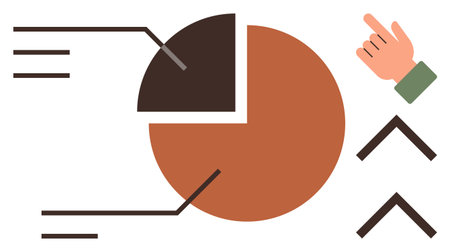 Circular data chart with annotations, hand indicating upward movement, minimal graphics for clarity. Ideal for data analysis, growth, progress, business, statistics, presentation simple flatのイラスト素材