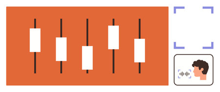 Candlestick charts in financial data analysis alongside facial recognition and voice-based...