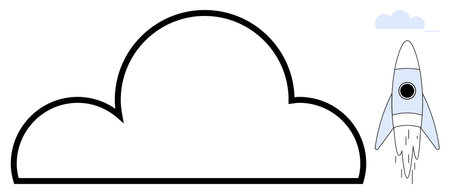 Rocket lifting off beside a bold cloud outline, representing progress, innovation, exploration,...
