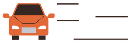 Orange car driving with speed lines suggesting motion, innovation, and energy. Ideal for mobility, auto industry, travel, delivery, speed, digital campaigns simple flat metaphorのイラスト素材