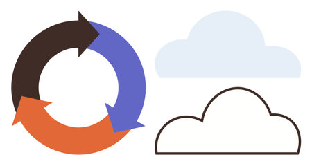 Three arrows forming a cycle next to two cloud shapes, one solid and one outlined. Ideal for...