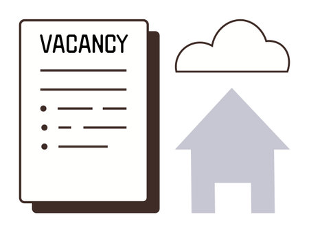 Vacancy job application form with bullet points beside minimal icons of house and cloud. Ideal for hiring, job search, recruitment, real estate services, property management, housing, simple flatのイラスト素材