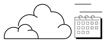 Cloud next to a calendar with marked dates symbolizing data storage, task management, and planning. Ideal for tech, organization, productivity, apps, schedules cloud computing minimalism. Simpleのイラスト素材