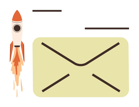 Rocket launching next to an envelope representing rapid message delivery, growth, and digital marketing success. Ideal for email campaigns, innovation, business growth, efficiency, technologyのイラスト素材