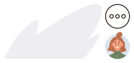 User profile icon next to a typing indicator in a clean digital interface. Ideal for communication, messaging, social media, AI interaction, customer service, networking, user interface, simple flatのイラスト素材