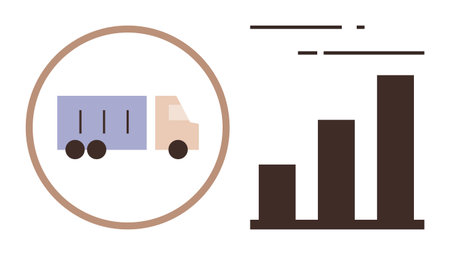 Freight truck in a circle alongside a bar chart symbolizing delivery efficiency, data analysis, and performance metrics. Ideal for logistics, supply chain, shipping, analytics, growth, planningのイラスト素材