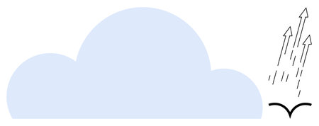 Minimal cloud with flying bird and upward arrows symbolizing ideas of freedom, aspirations, progress, and elevation. Ideal for growth, innovation, success, freedom, potential opportunity progressのイラスト素材