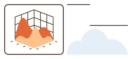 Abstract 3D graph with layered data peaks against grid axes, representing data analysis and cloud computing insights. Ideal for statistics, technology, forecasts, trends, reports, presentationsのイラスト素材