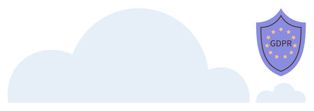 Large cloud with GDPR-stamped shield symbolizing secure data protection, compliance, and privacy. Ideal for cybersecurity, regulation, cloud storage, data safety, privacy, tech vigilance simple flatのイラスト素材