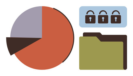 Pie chart illustrating data analysis, locked symbols emphasizing security, and a folder representing...