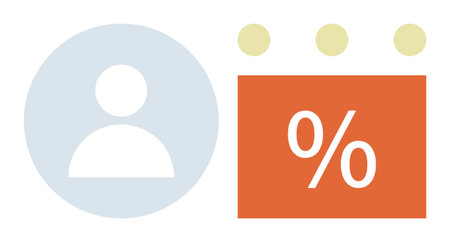 Minimalist user profile circle with adjoining orange box showing a percentage sign. Three dots above...