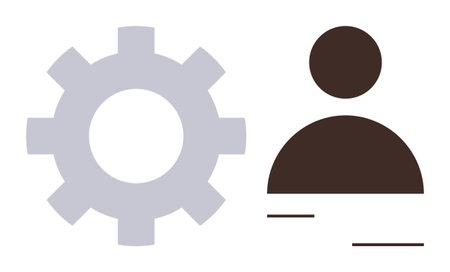 Gear and person silhouette representing teamwork, innovation, automation, and problem-solving. Ideal for technology, human resources, collaboration, leadership, productivity workflow systems simpleのイラスト素材