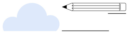 Light blue cloud and pencil evoke creativity and imagination. Ideal for art, writing, creativity, innovation, design, education, brainstorming. Simple flat metaphorのイラスト素材