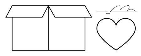 Open box with a heart and small cloud, symbolizing charity, sharing, creativity, emotional expression, freedom, kindness, and gratitude. Ideal for donation love delivery or care simple flatのイラスト素材