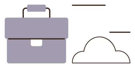 Gray briefcase and cloud outline with simple lines. Ideal for business, mobility, cloud computing, innovation, career, minimalism, remote work. A simple flat metaphorのイラスト素材