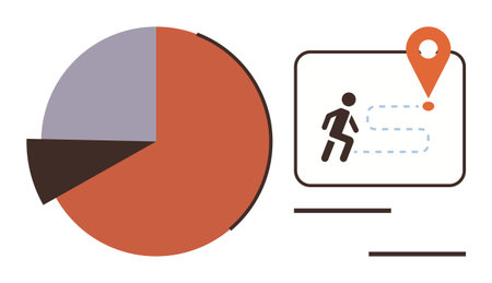 Pie chart visualizing data paired with a map interface showing a human figure and location pin....