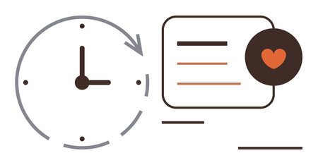 Clock with arrow, text box, and heart symbol emphasizing time tracking, productivity, and wellness....