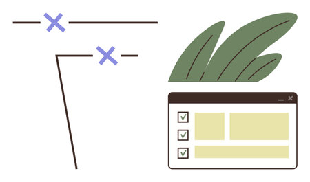 Checklist in a browser window alongside abstract lines and minimalist greenery. Ideal for...
