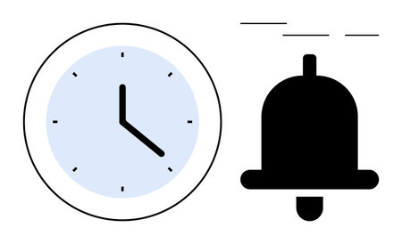 Clock with blue face and black bell icon, paired to signify time and notifications. Ideal for...