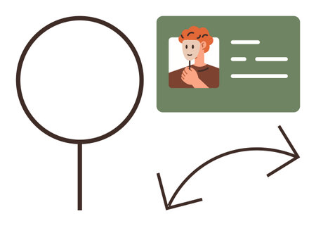 Magnifying glass examines ID card with a person wearing a mask, emphasizing themes thumbs up identity, privacy, security, fraud detection, personal data, authentication, and verification. Simple flatのイラスト素材