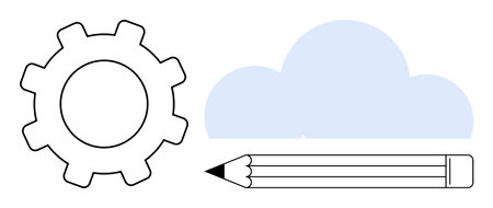 Gear, cloud, and pencil visualizing concepts of creativity, innovation, productivity, cloud computing, collaboration, networking and problem-solving. Ideal for technology design and taskのイラスト素材