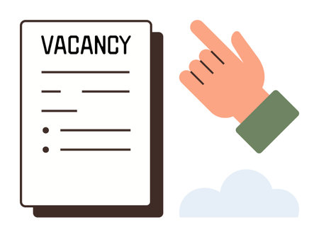 Job vacancy notice with listing, upward-pointing hand symbolizing opportunities, and cloud for fresh start. Ideal for employment, recruitment, search, hiring, opportunities, career business growthのイラスト素材
