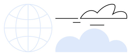 Globe with grid lines and stylized clouds symbolize global reach, data exchange, and modern cloud technology. Ideal for technology, communication, globalization, networking, cloud computingのイラスト素材