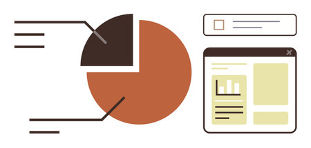 Pie chart with connected labels, accompanied by a detail-rich data report interface and checkable options. Ideal for analytics, reporting, progress tracking, market analysis, brainstorming, researchのイラスト素材
