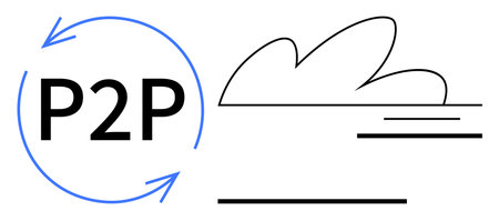 Circular arrows surrounding P2P text alongside a simple cloud and line graphic. Ideal for...